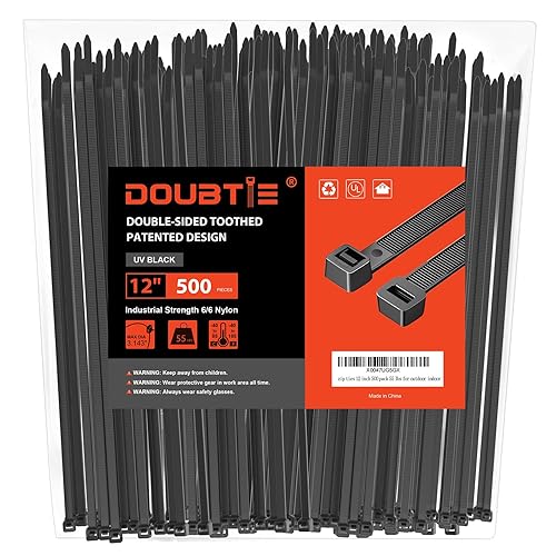 Zip Ties 12 Inch, Cable Ties With Double Sided Toothed 2024 Patented Design, 55LBS Tensile Strength Heavy Duty Wire Ties, Nylon PA66 UV Resistant
