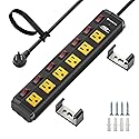 CRST 6 Outlet Metal Heavy Duty Power Strip with Individual Switches, 6FT Wall Mount Garage Power Strip, Surge Protector (1200 Joules), 15amp/1875W