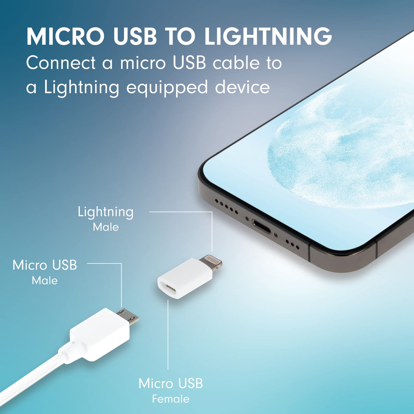 VisionTek Micro USB to Lightning Adapter - 2 Pack - MFi Certified Adapter for iPhone, Ipad, iPod and AirPods. Compatible with iPhone 12/12 Pro/12 Pro…