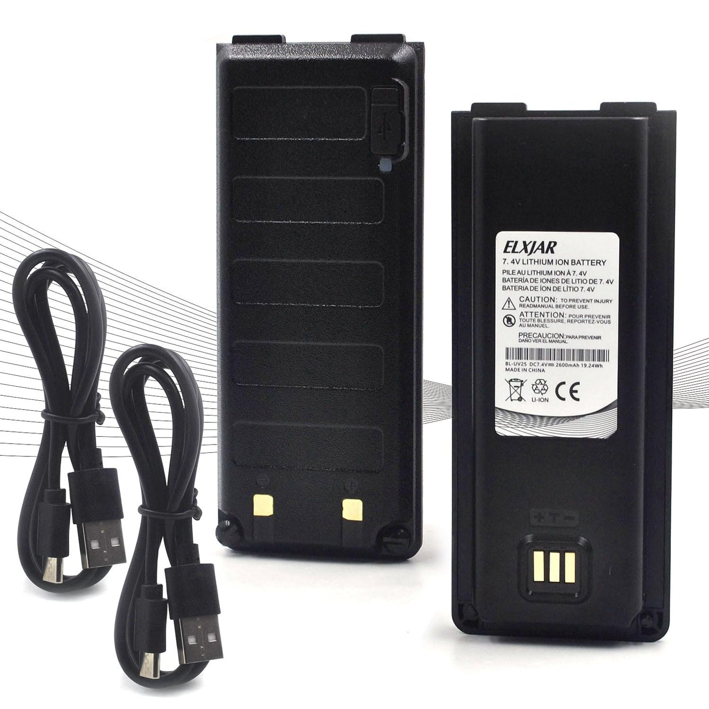 ROWSHEP (2-Pack) High Capacity 2600mAh 7.4V Li-ion Battery with USB-C Charging Port Compatible with UV-25 UV-25 Pro Max AR-25R Walkie Talkie, Replaces