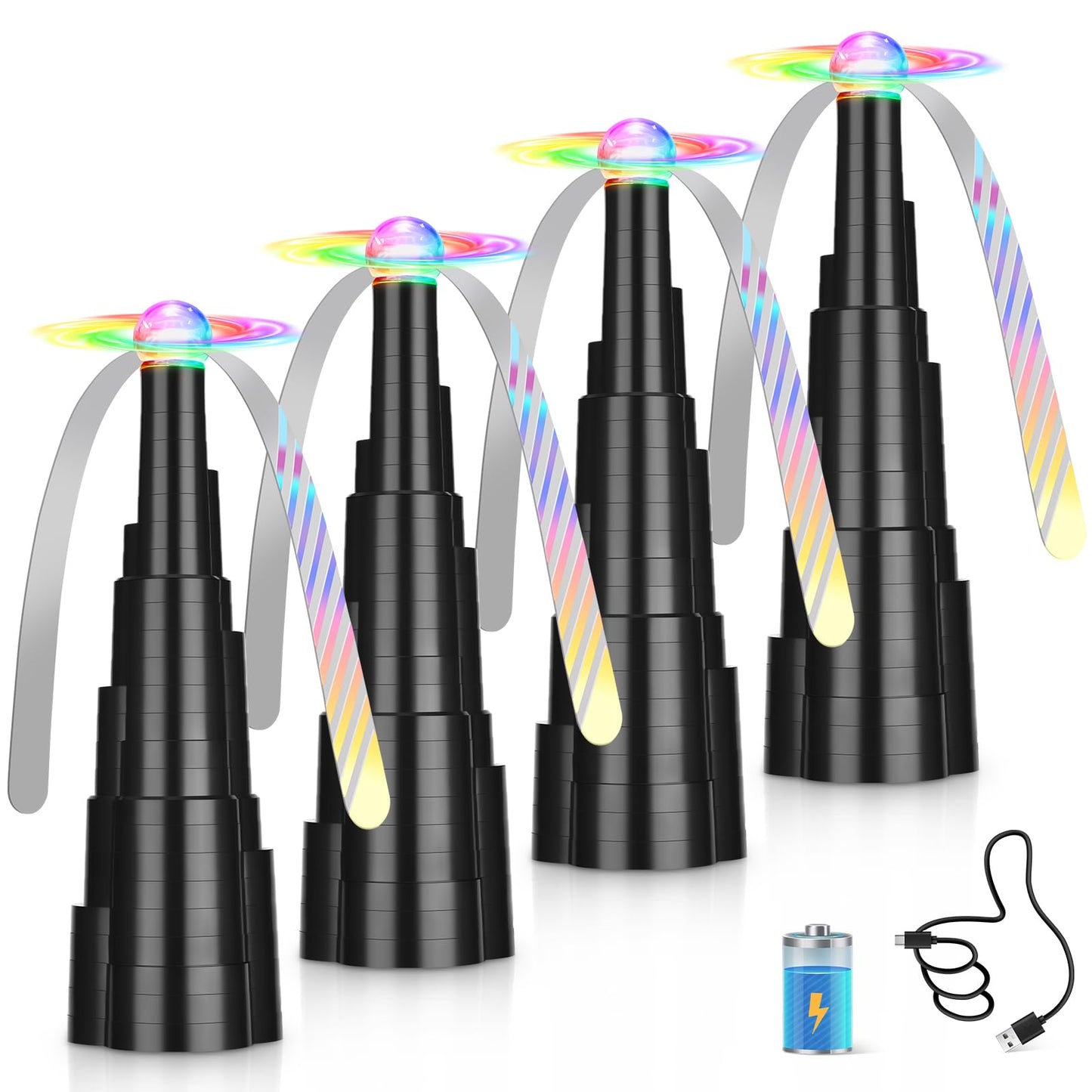 QNIZNOE 4Pack Rechargeable Fly Fans for Tables with LED Light, Fly Fan for Outdoor Dining, Parties, and Picnics, Safe, Compact, and Foldable