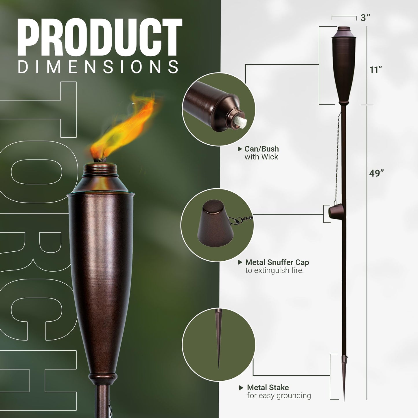 Garden Torches for Outside -Deco Home Pack of 4 Metal Garden Torches Citronella Oil for Outdoor Ambiance - Decorative and Functional Citronella