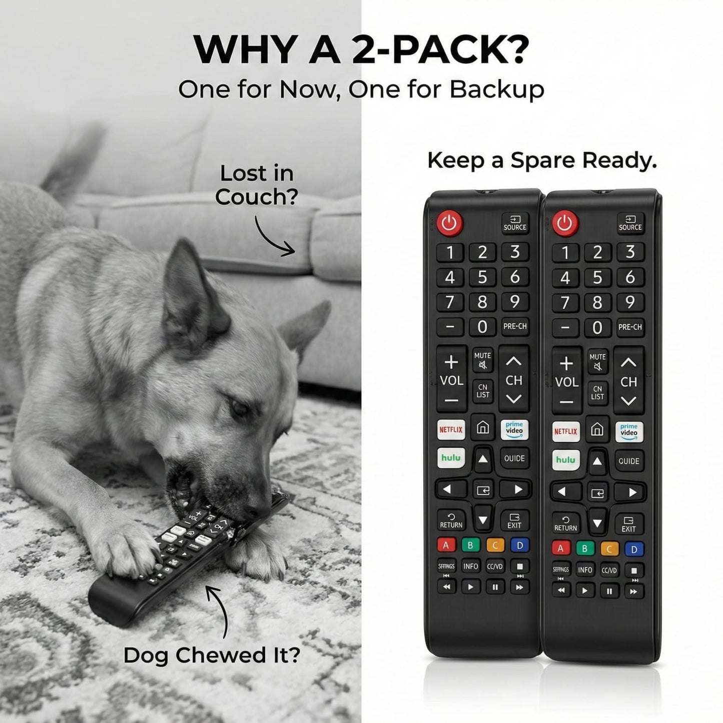 2 Pack Universal Remote for Samsung Smart TV, Zero Setup, Batteries Included, BN59 for Samsung TV Remote Control Replacement, Compatible with All