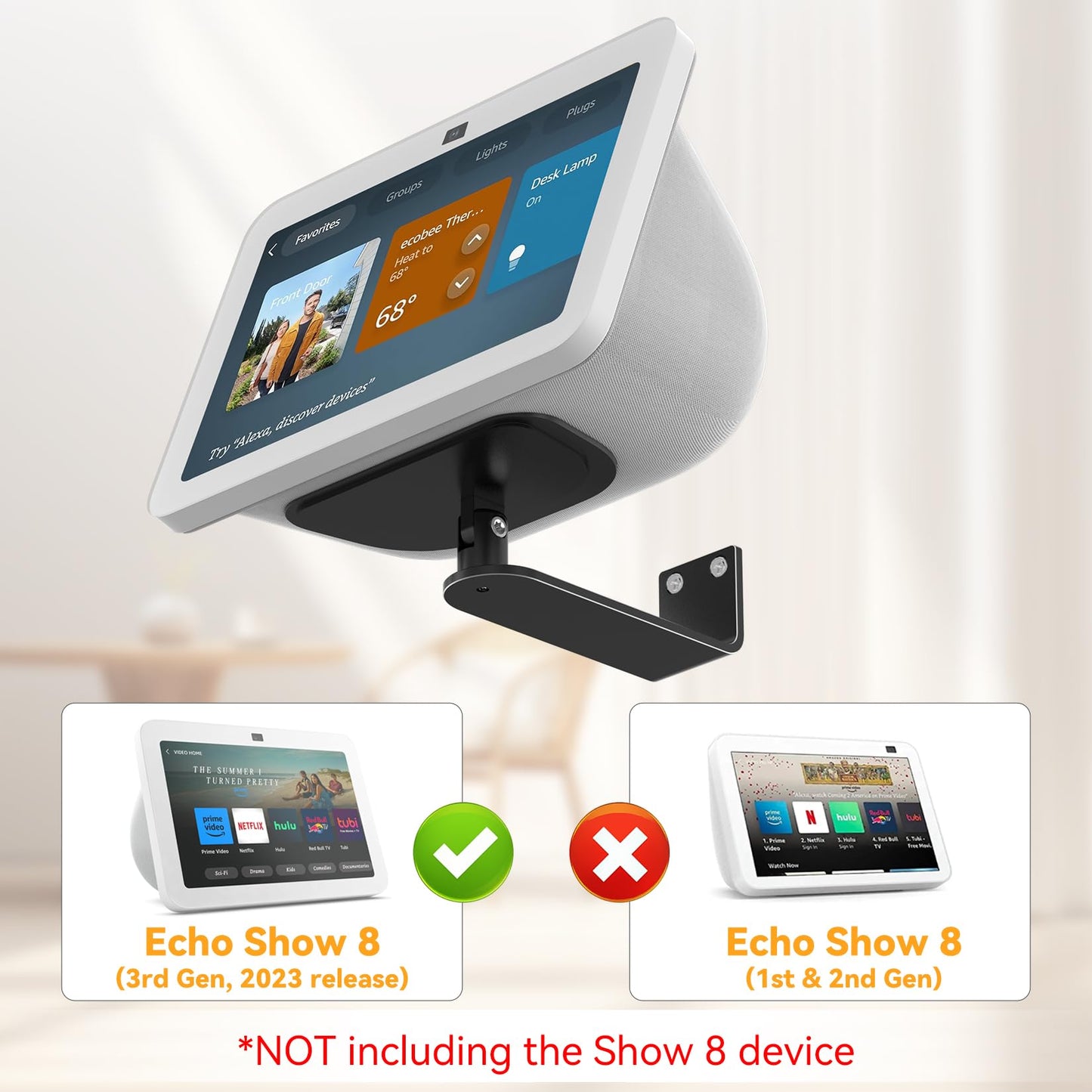 Laivli Wall Mount for Echo Show 8 (3rd Gen), Aluminum Alloy Stand with Strong Magnetic, Tilt and Swivel for Viewing, Smart Display Stand for Show 8