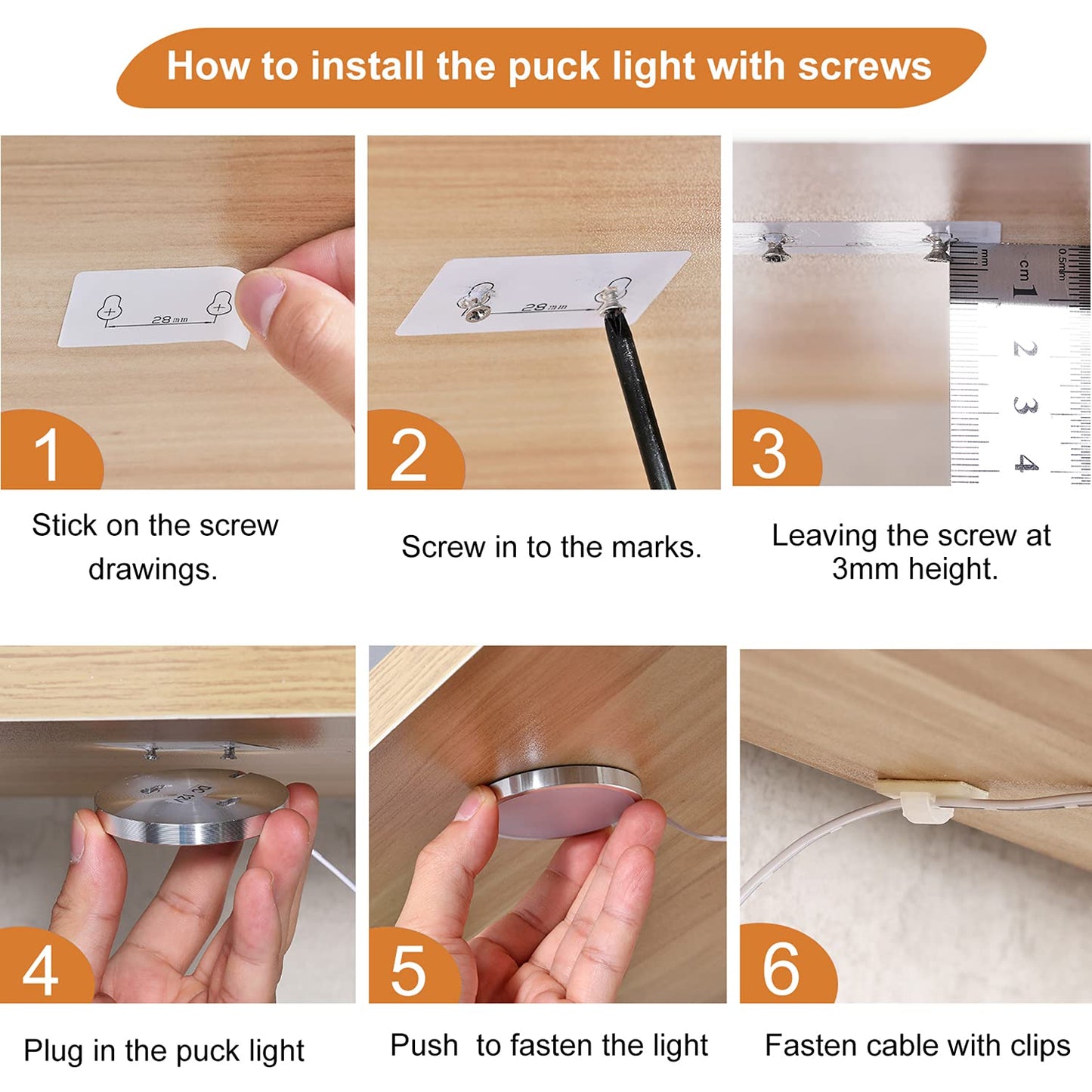 LABOREDUCER 12V Under Cabinet LED Puck Lighting Kit 2 Packs Slim Aluminum Puck Lights,Single Light Plug in Counter Light Fixture for Kitchen Cupboard