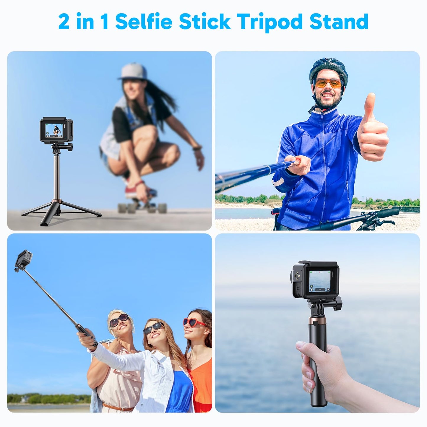 AKASO 60cm Selfie Stick Extendable Tripod Stand Compatible with AKASO, SJCAM, GoPro Hero 13/12/11/10/9/8/7/Max, DJI Osmo Action 5/4/3, and Other