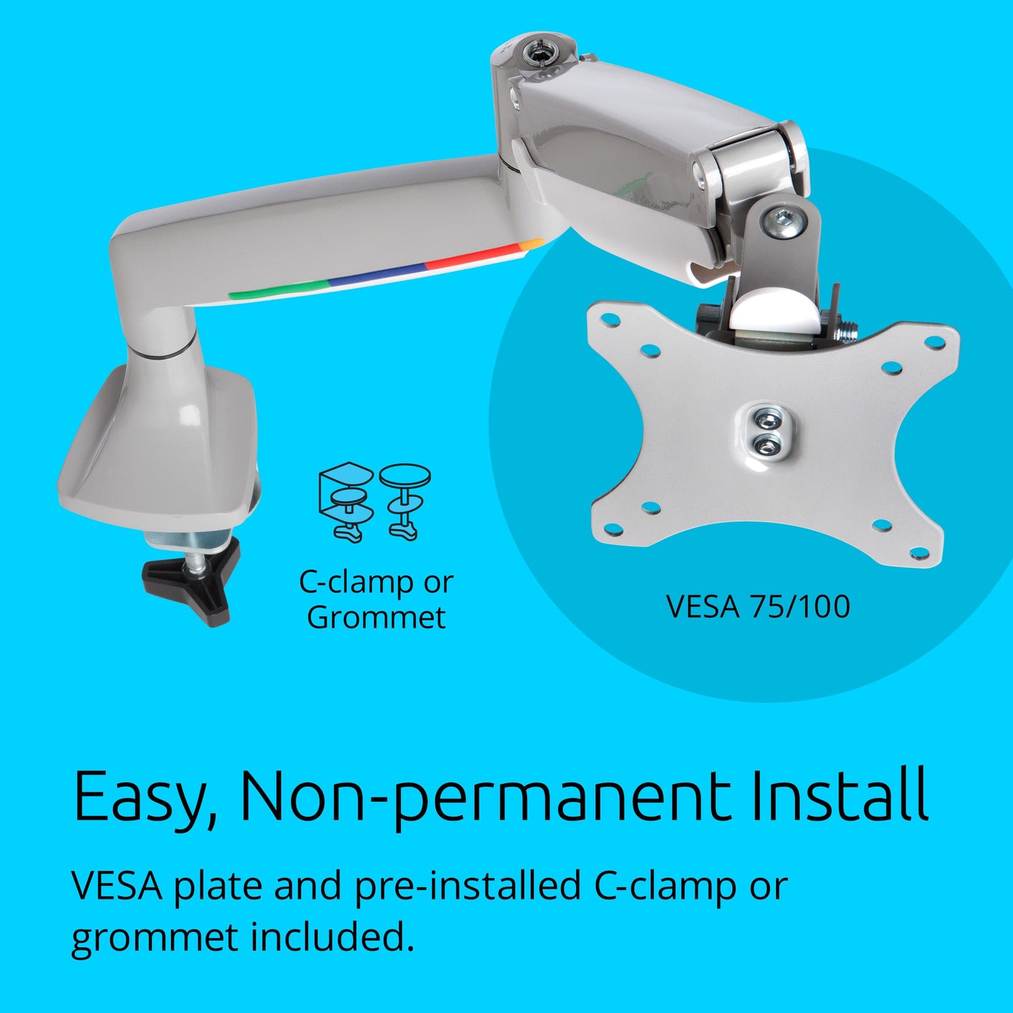 Kensington SmartFit One-Touch Monitor Arm - Height Adjustable Gas Spring for Single Monitor, 13?-32?, 360° Rotation, ±90° Tilt, Cable Management