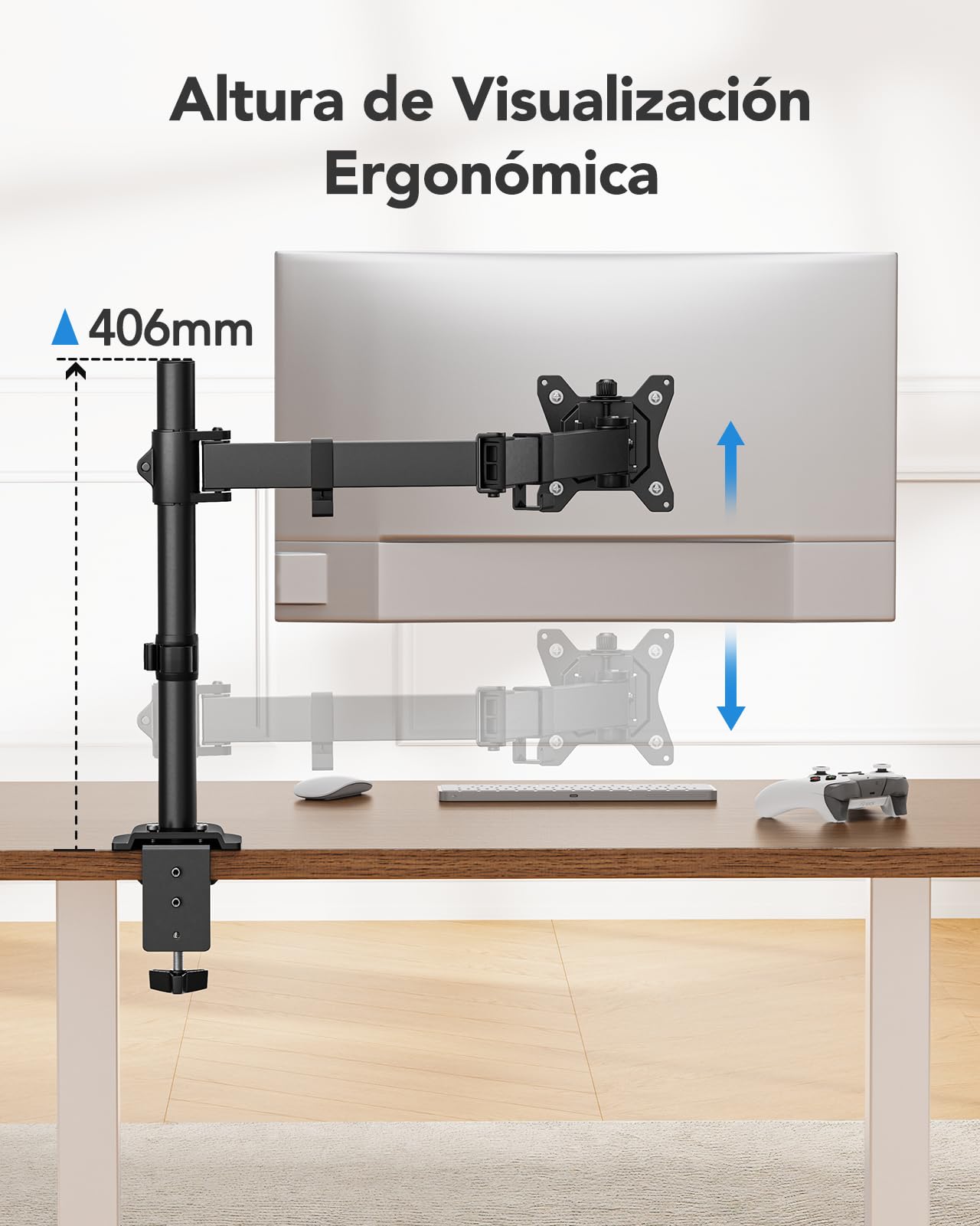 HUANUO Single Monitor Mount, Monitor Arm for 13”-32” Monitors up to 17.6 lbs, Adjustable Stand with 16” Max Height, Desk Mount with C-Clamp