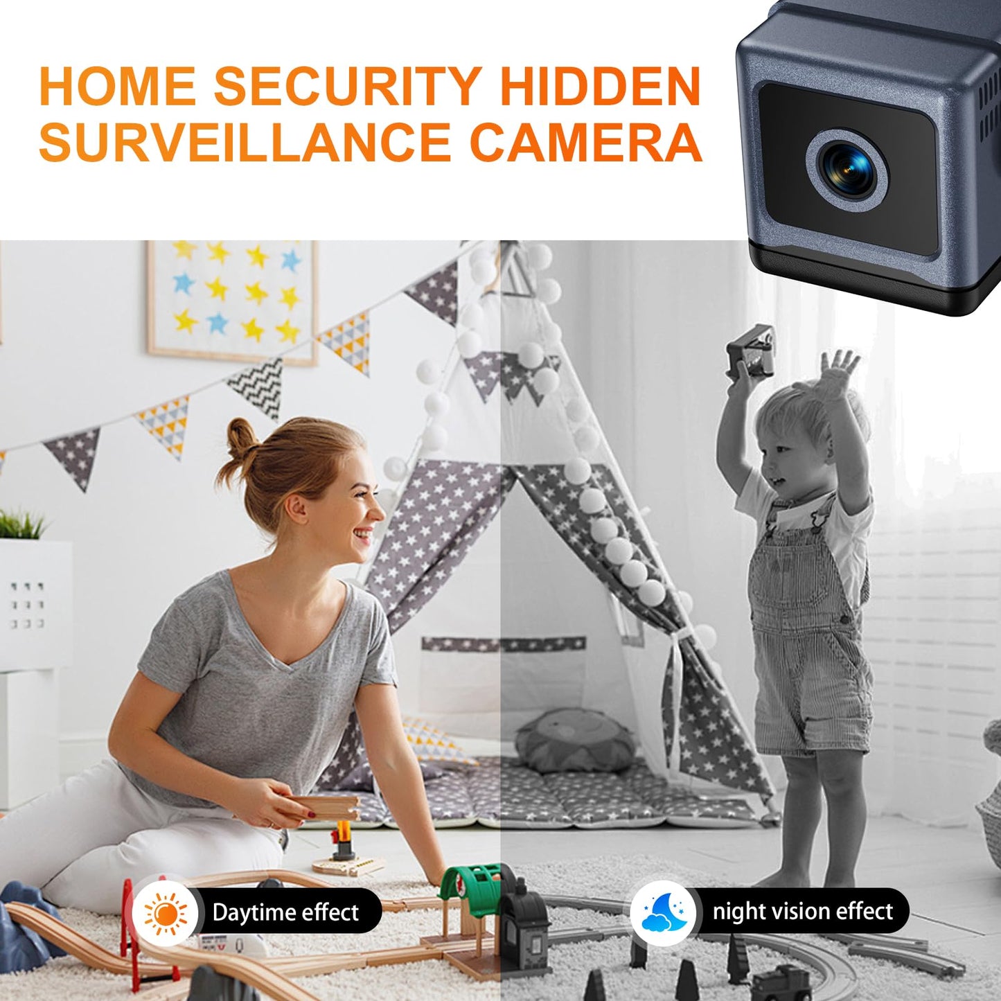 Vnmkp Home Camera HD Mini Indoor Camera Suitable for Home Office Security Elderly Baby and Pets (Video Only) Black