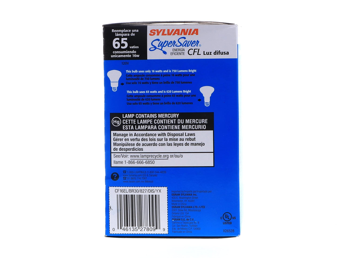 Sylvania 29773, CF16EL/BR30/2700K, 16 Watt, 120 Volt, 2700K Color Temperature, BR30 Compact Fluorescent Light Bulb (12 Pack)