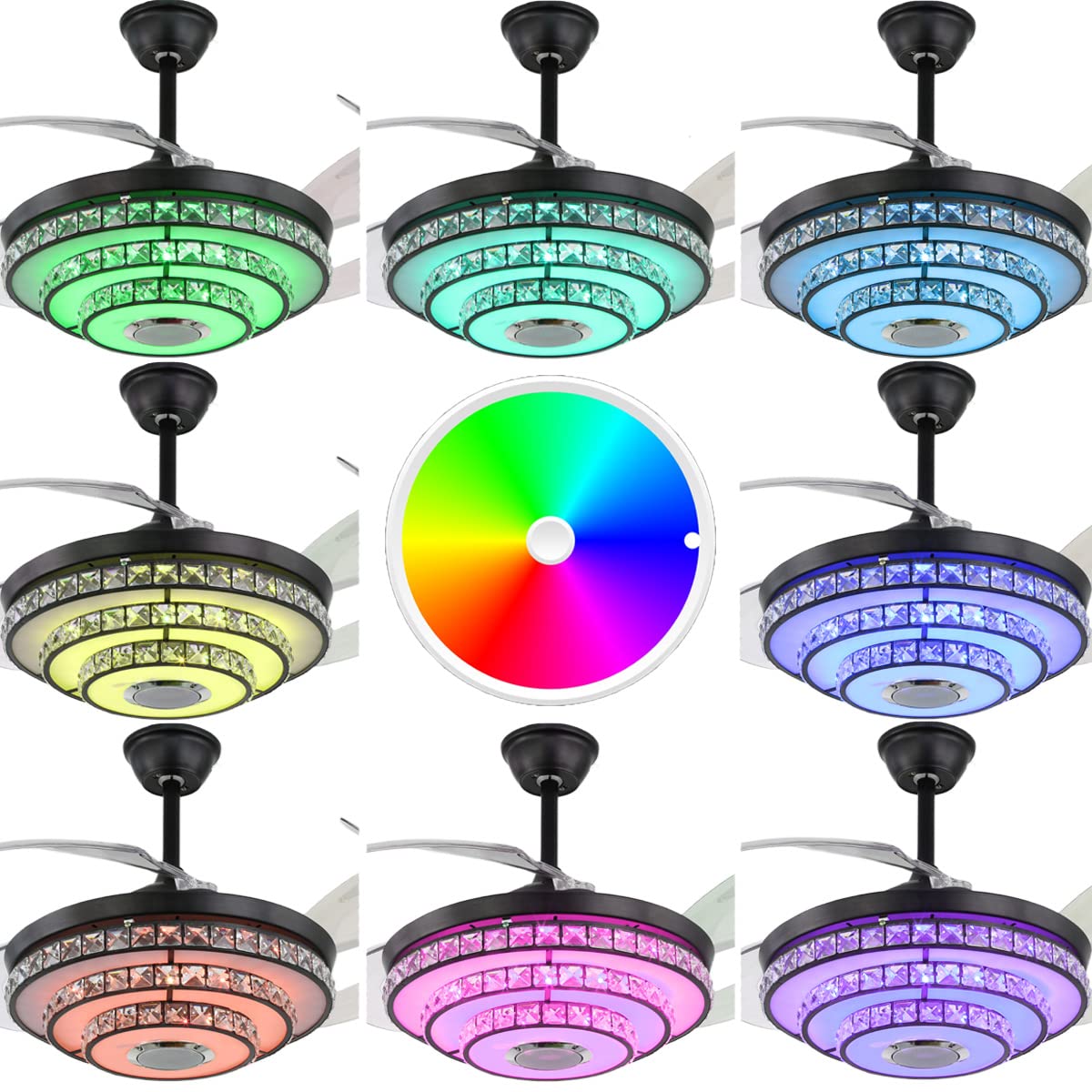 mfanchan 42 Inch Fandelier Ceiling Fan with Light, Black Chandelier Fans