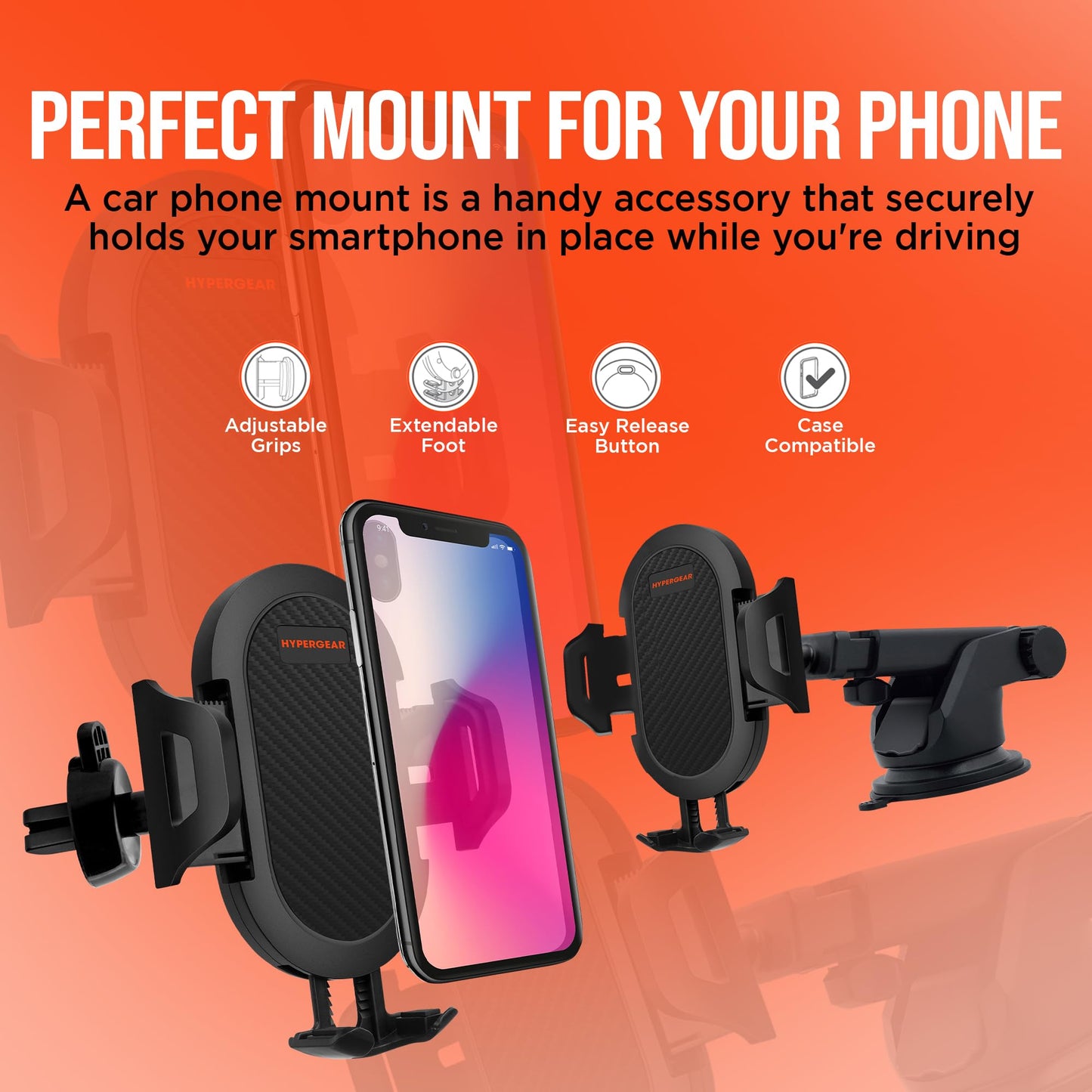 HyperGear 3-in-1 Car Phone Mount, Magnetic Phone Holder for Car with Vent Clip, Dashboard & Windshield Suction, Universal Cellphone Holder
