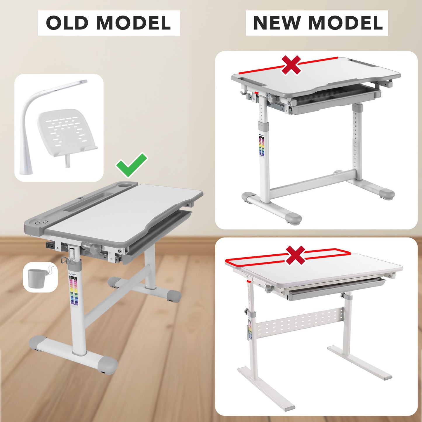 Mount-It! Accessory Kit for Height Adjustable-Kids-Desk | Includes LED-Lamp, Book Holder Shelf and Pencil Holder-Cup, Grey