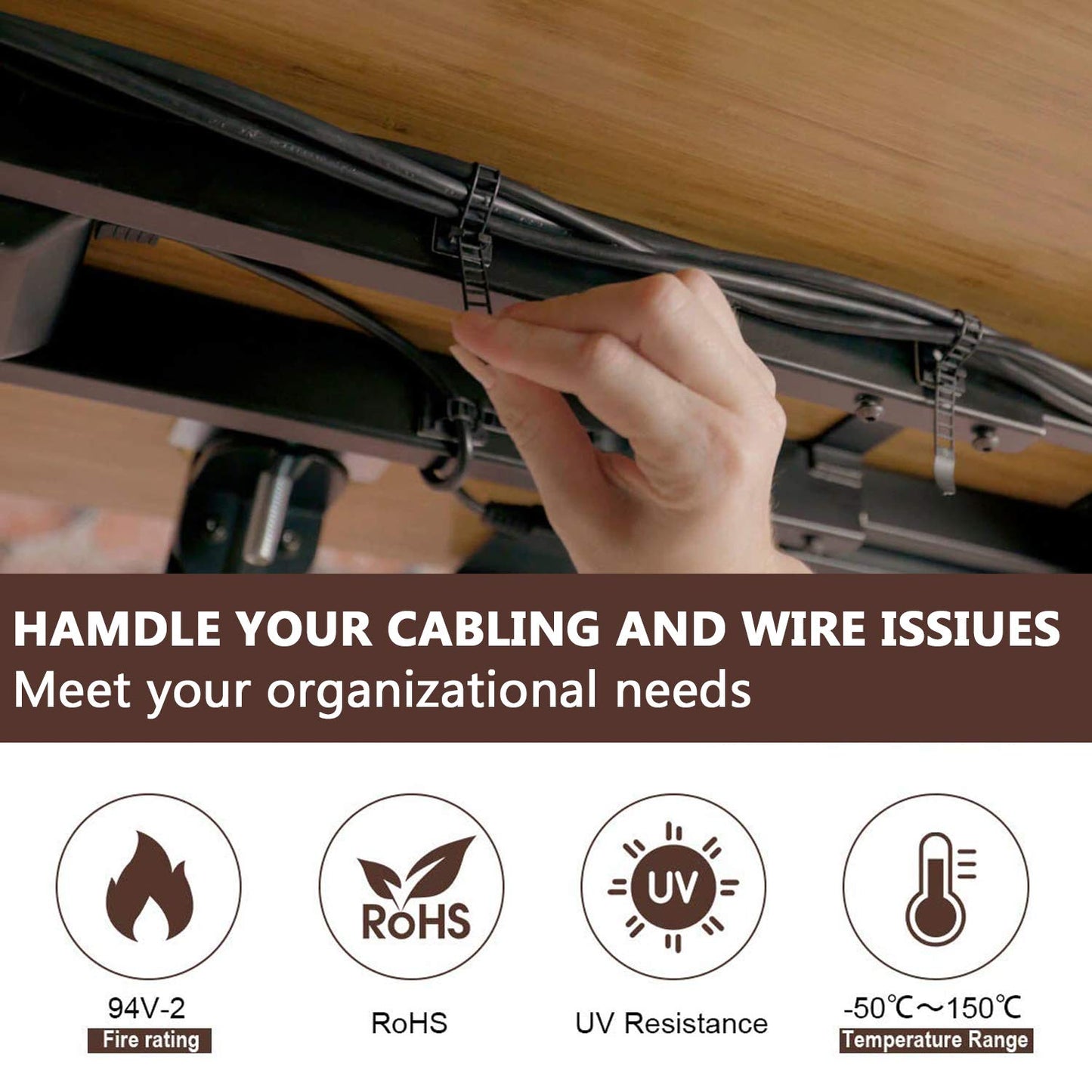 50Pcs Adhesive Cable Management Ties Extra Screw & Hole,Multi-Purpose Wire Organizer Adjustable Nylon Cable Straps Cord Holders for Home and Office