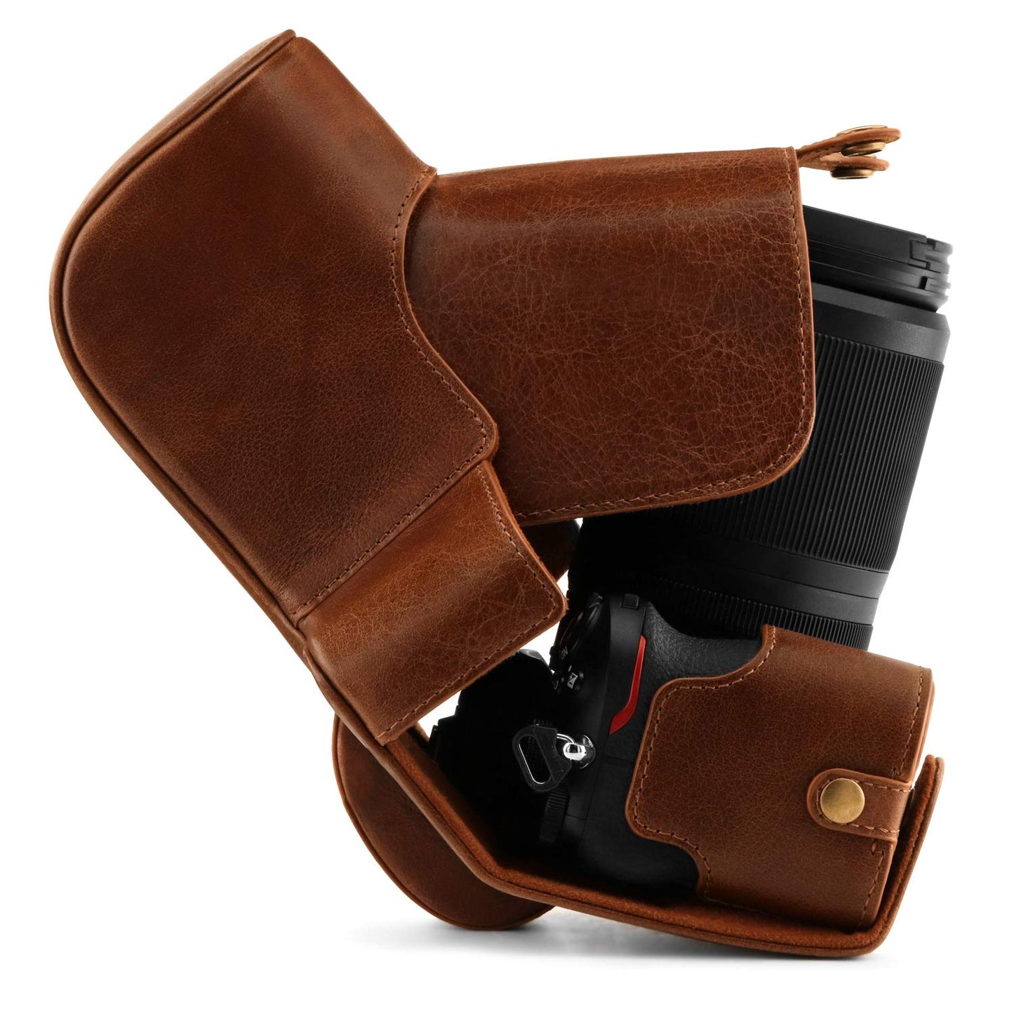 Megagear Ever Ready Genuine Leather Camera Case Compatible With Nikon Z50 (50-250MM) - Brown