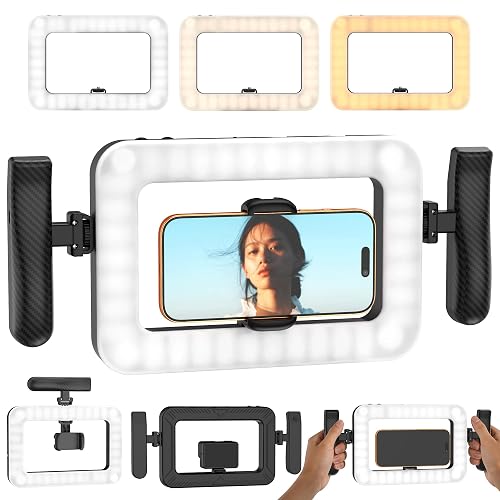 WIVTAK Smartphone Video Rig with LED Light, Ring Light for Phone, Video Recording with Remote, Adjustable 2900K-7000K&CRI 95+, Handheld Makeup Light