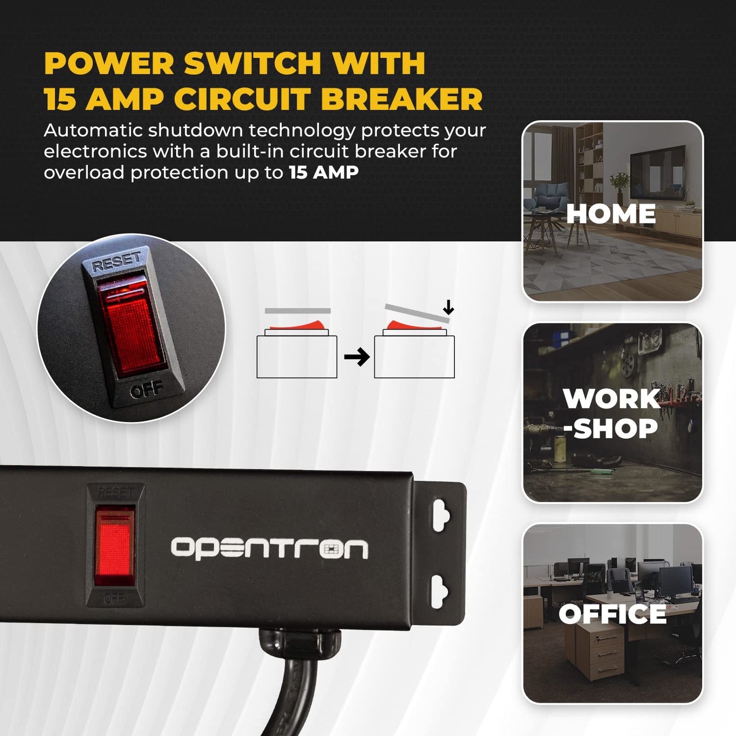 6 Outlets 3 Feet Power Cord 2 Feet Body Opentron OT2063 Heavy Duty Metal Surge Protector Power Strip with Mounting Parts - Free End Caps for Shipping
