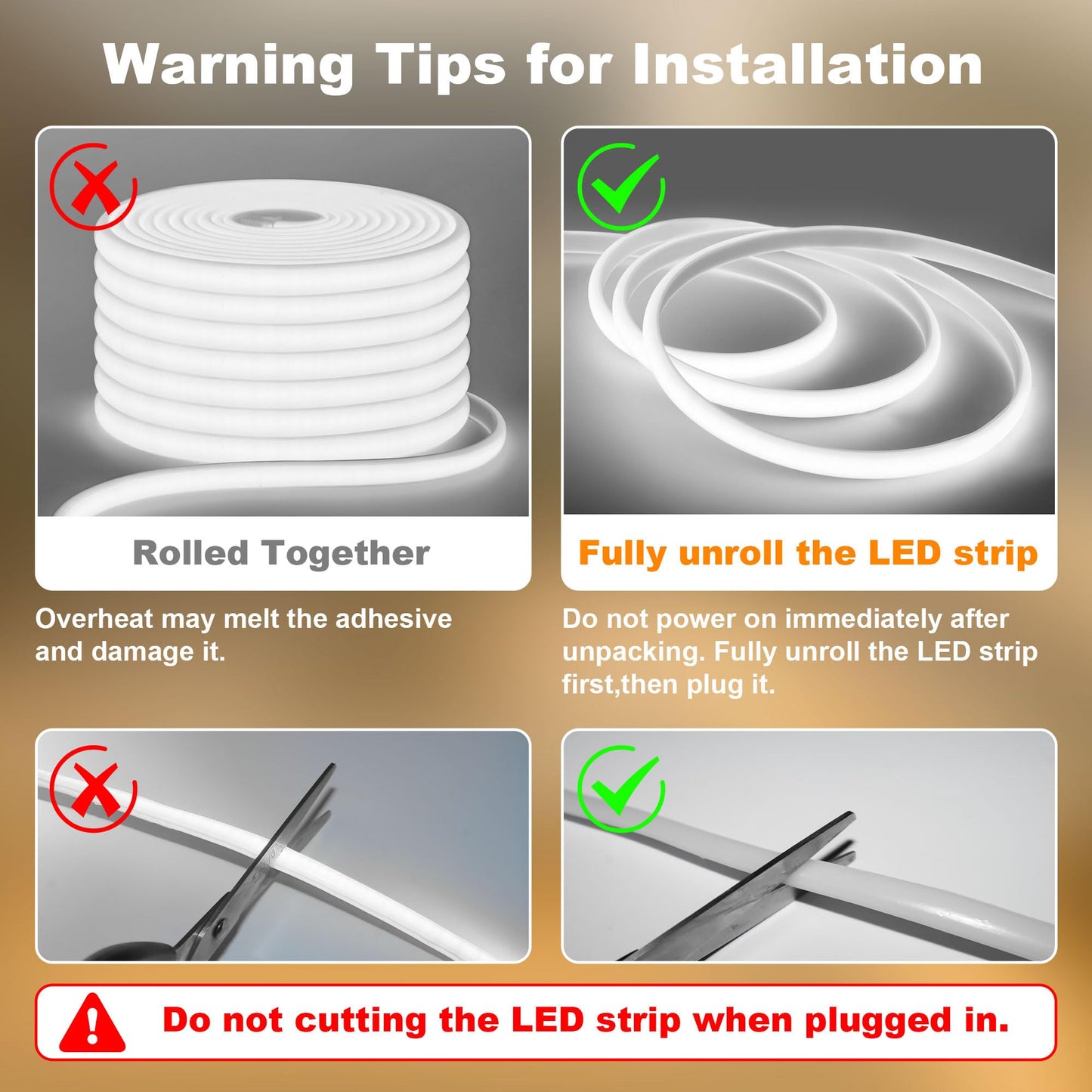 Gliztech IP67 Waterproof COB LED Strip Lights AC 110V-120V Direct Plug, 66FT Super Bright Outdoor Strip Lights with Double Fuse Controller, LED Strips