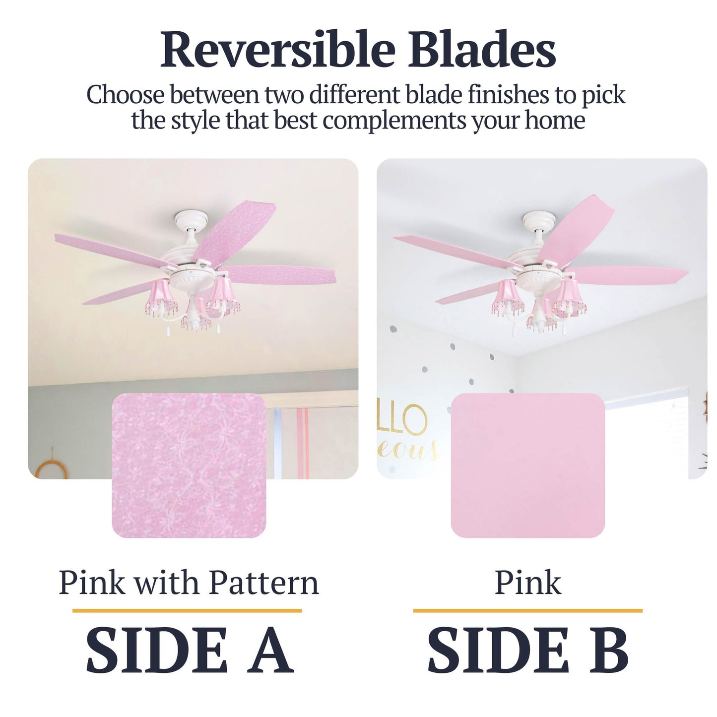 Prominence Home Elsa, 48 Inch Princess Style Indoor LED Ceiling Fan with Light, Pull Chain, Three Mounting Options, 5 Dual Finish Blades, Reversible