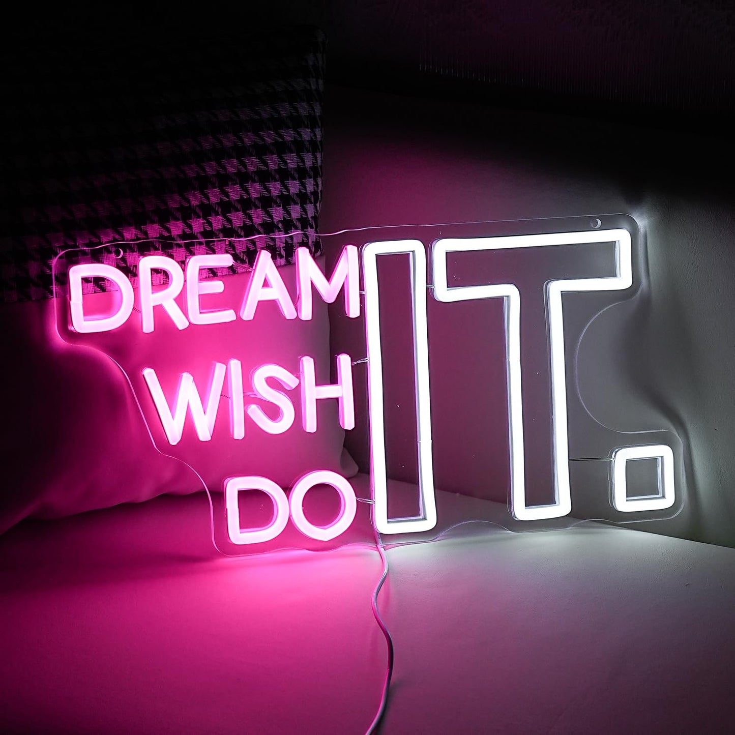 JLEWUINH Dream It Wish It Do It Neon Sign Dimmable Letters Neon Light Signs for Wall Decor USB Power Pink White Neon Light for Bedroom Led Neon Sign