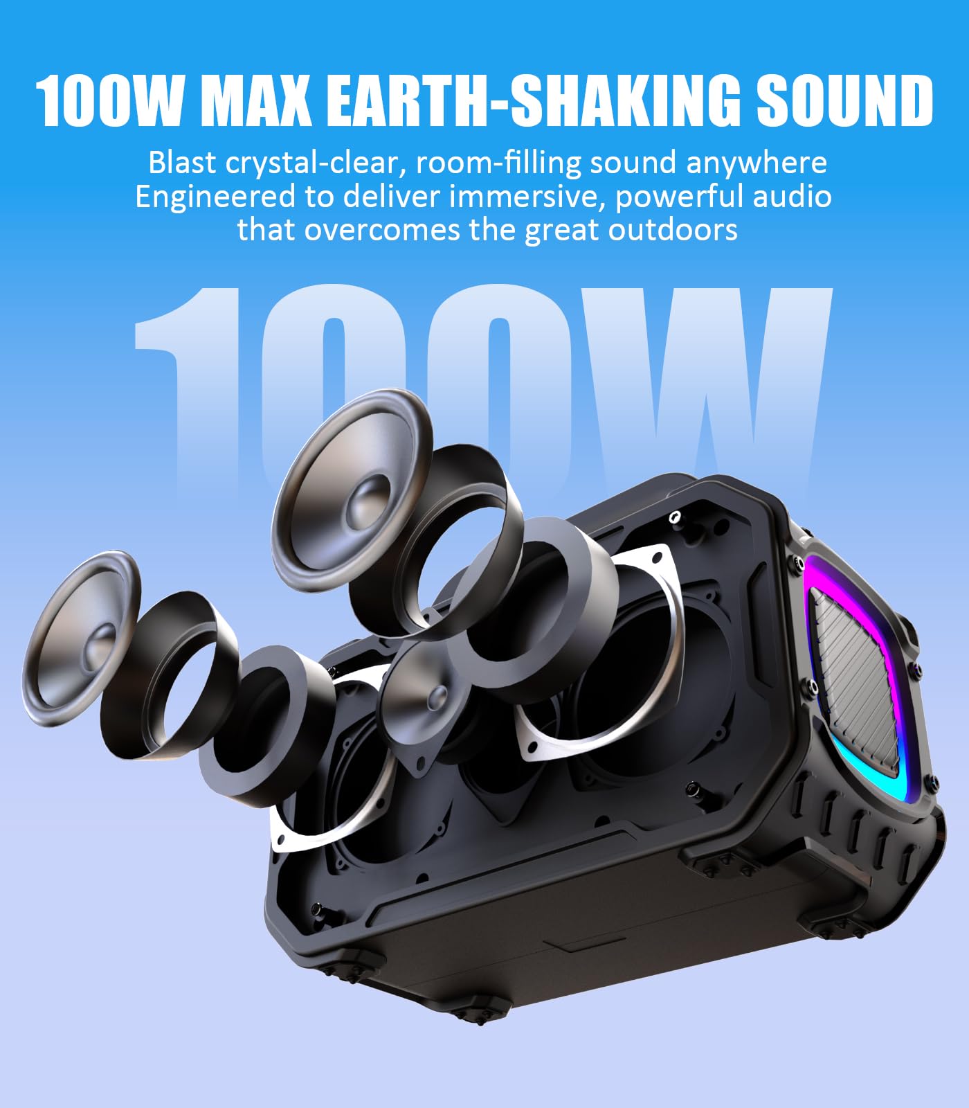 Energizer 100W Portable Wireless Bluetooth Speaker Bass Boost 24-Hour Playtime IPX6 Waterproof Outdoor Ready LED Light Show TWS Pairing|Perfect