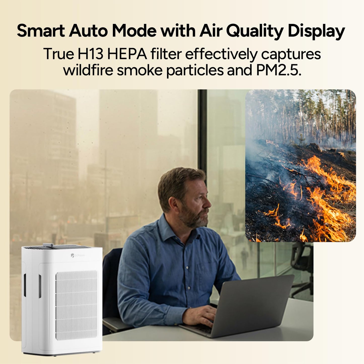 Dr.Prepare Air Purifier for Home Bedroom Large Room Up to 3,000 ft², HEPA Air Cleaner with Dual-Sided Washable Pre-Filter, 20dB Sleep Mode