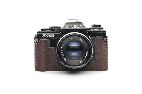 Minolta X-700 Case, BolinUS Handmade Genuine Real Leather Half Camera Case Bag Cover for Minolta X-700 with Hand Strap (Coffee)