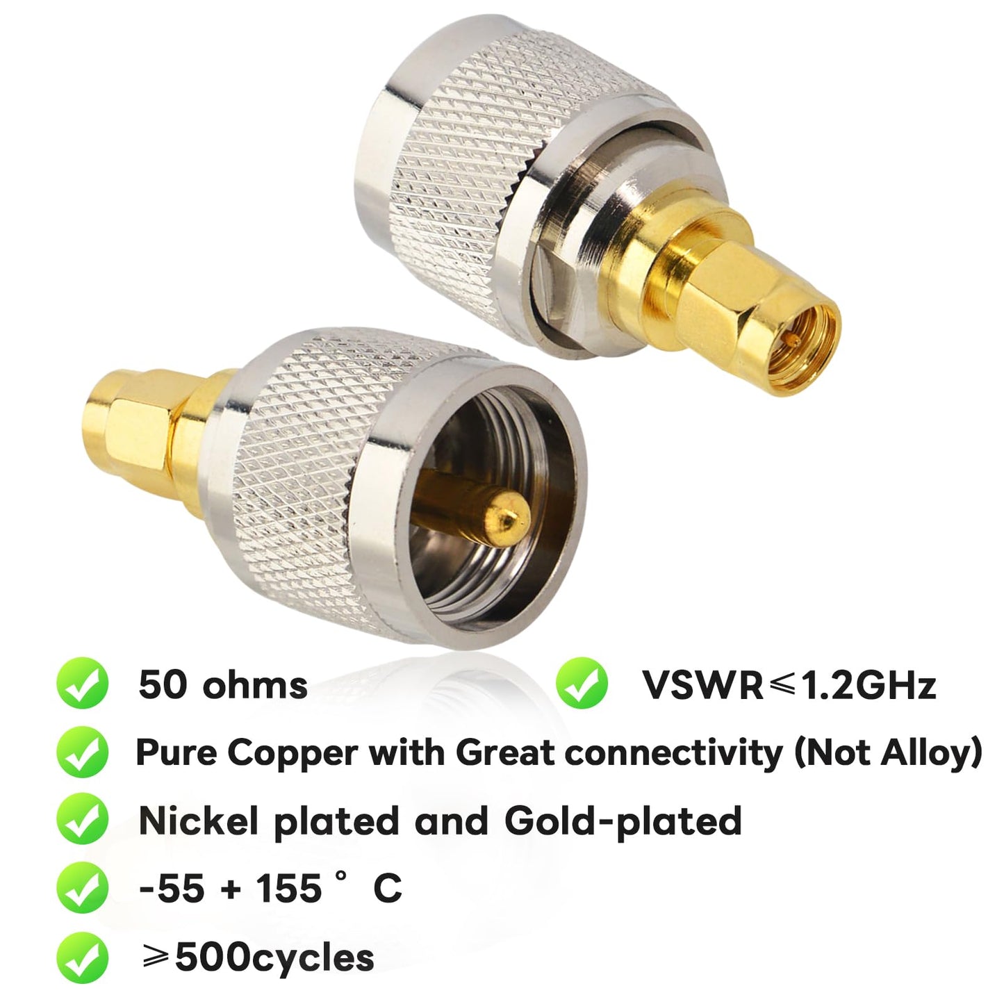 Boobrie 2-Pack UHF to SMA Coax Jack Connector PL259 PL-259 Adapter UHF Male to SMA Male Coaxial Connector Low Loss Coax Adapter for CB Radio Antenna