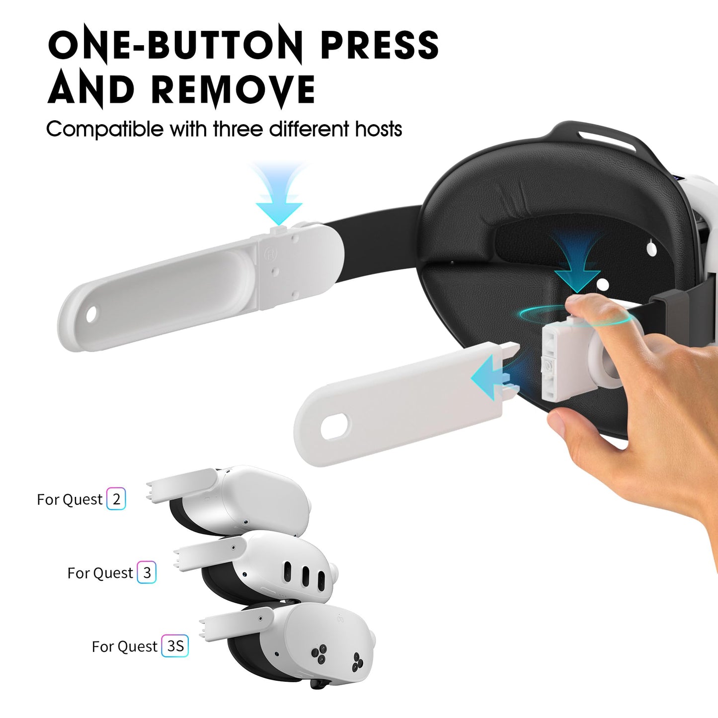 WOUNMTT VR Head Set Strap with 10000mAh Battery for Meta Quest 3/3S - Patented One-Click Release, Adjustable Detachable Design Compatible with Quest 2