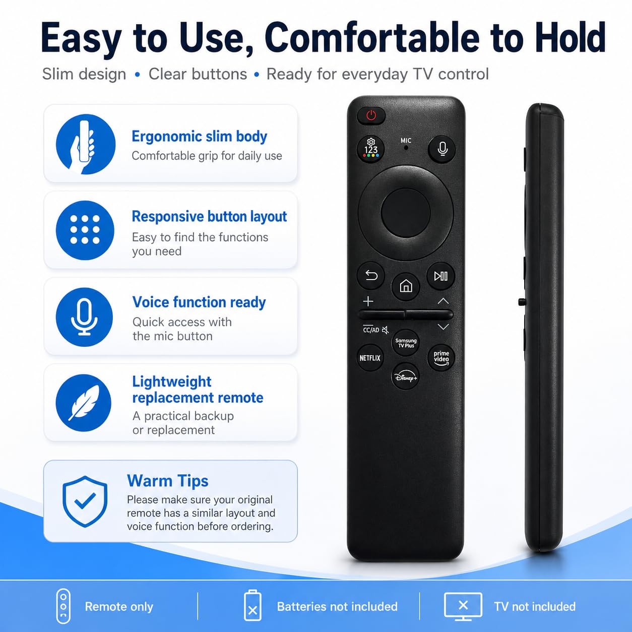 Voice Remote Control Replacement for Samsung TM2560E QLED Q7F Q8F QN900F Smart TV QN100QN80FAFXZA QN55Q8FAAFXZA QN65Q8FAAFXZA QN75Q8FAAFXZA
