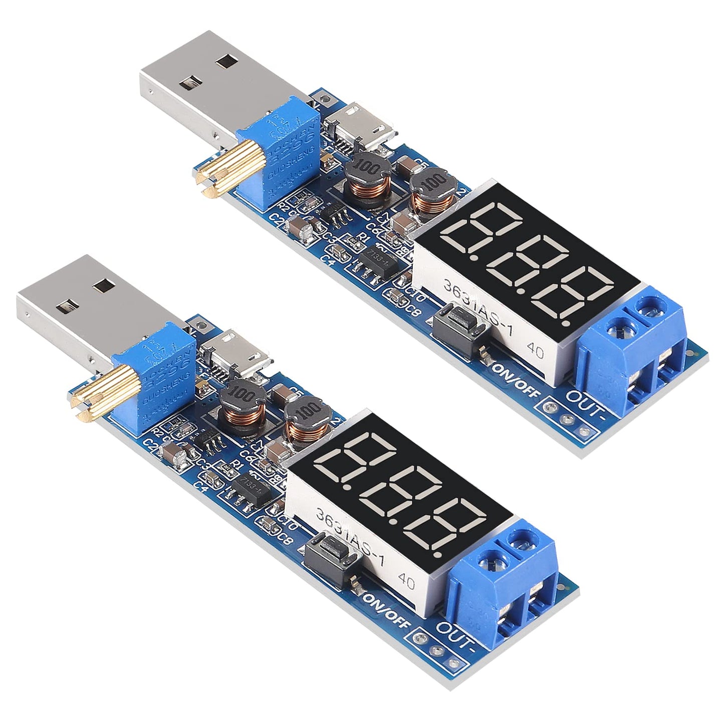 2PCS USB Step UP/Down Power Supply Module, Adjustable DC-DC 5V to 3.5V / 12V Boost Buck Converter Out 1.2V-24V