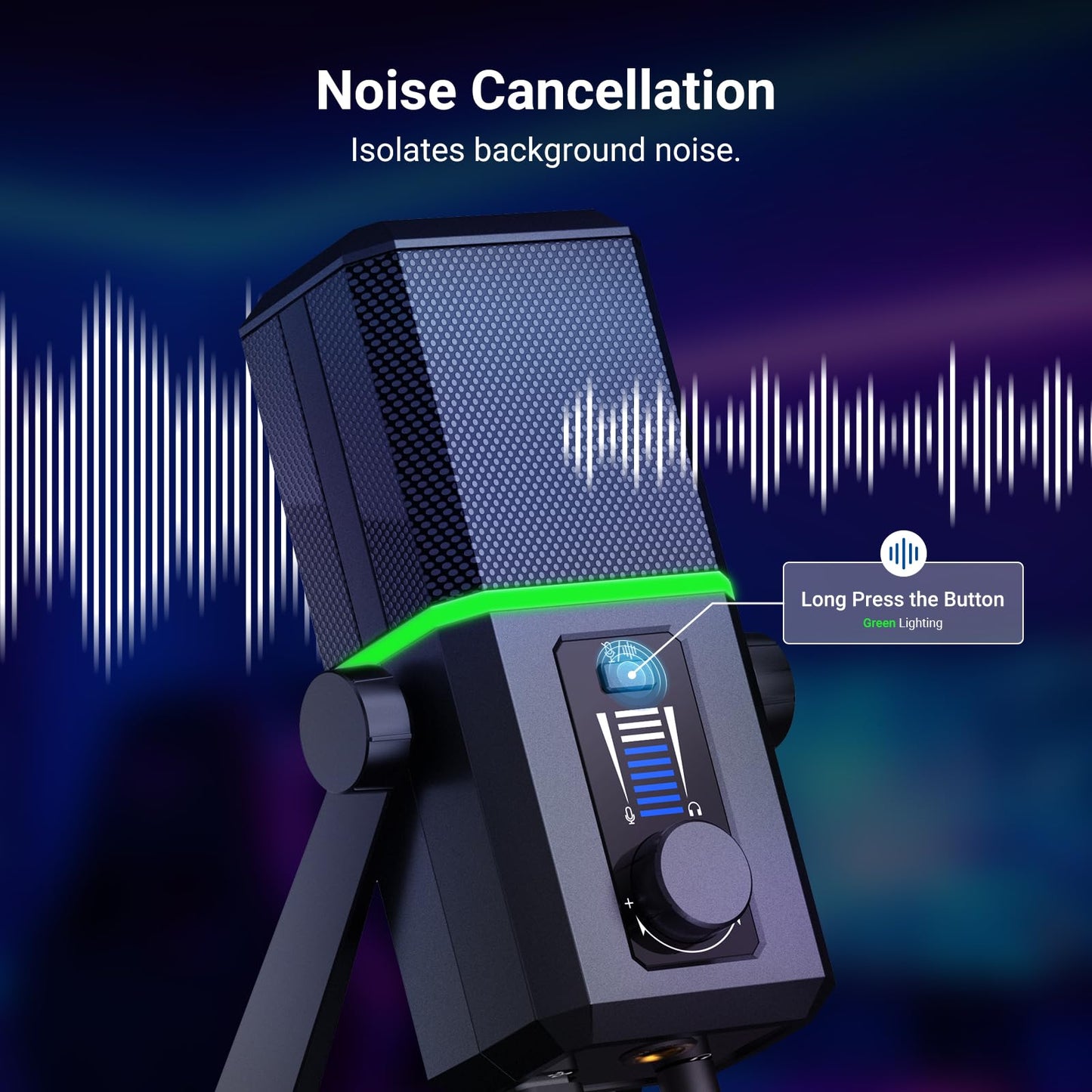 NEEWER UM02 RGB USB Microphone for Gaming Streaming Podcast, Cardioid Condenser Noise Cancellation Desk Mic for Headphone Monitoring Compatible with