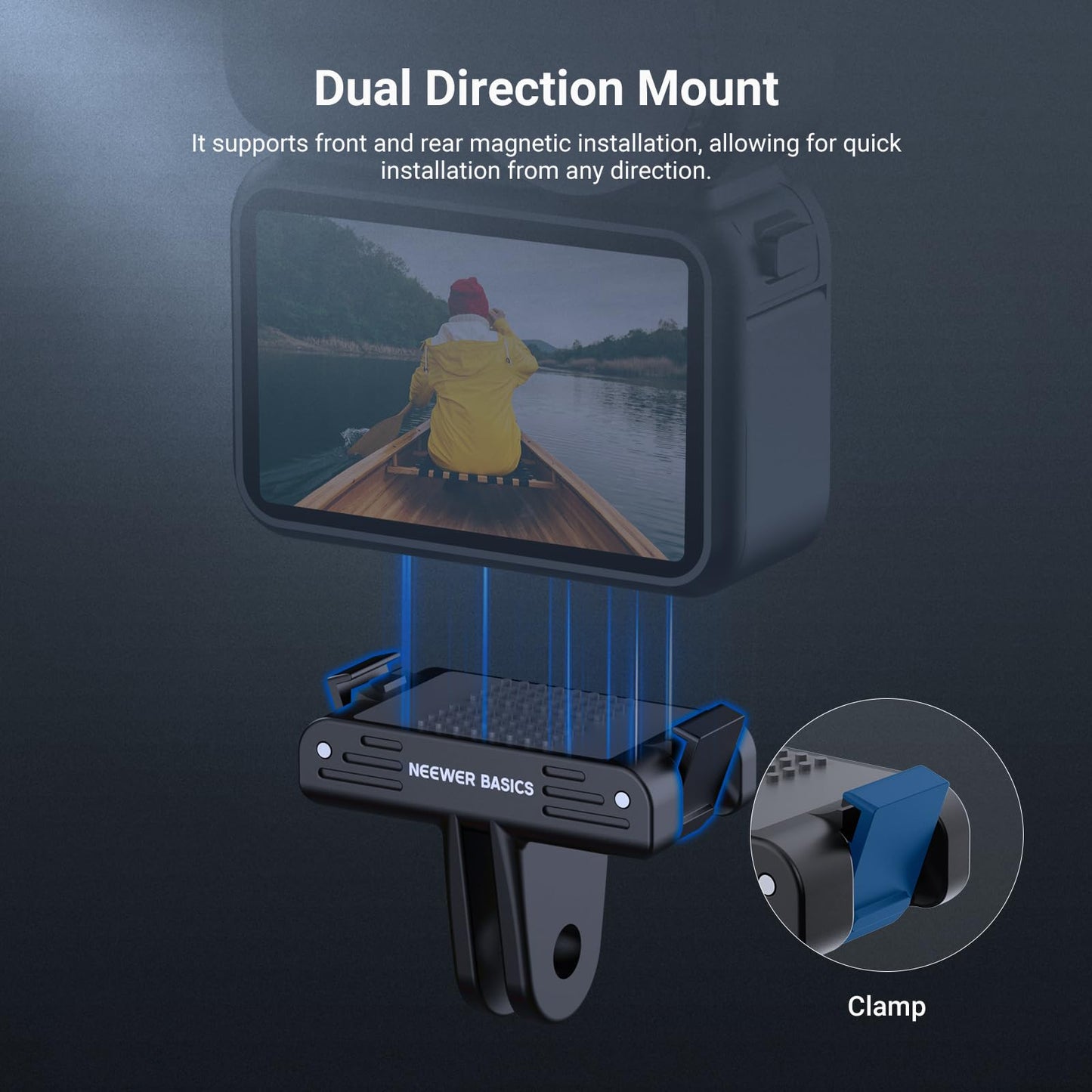 NEEWER Basics Magnetic Quick Release Mount Adapter Compatible with DJI Osmo Nano, Dual Direction Strong Magnetic Base Holder for Action Camera