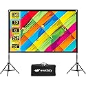Projector Screen with Stand, Wootfairy 120 inch Portable and Foldable Indoor Outdoor Projection Screen 16:9 4K HD Rear Front Wrinkle-Free Movie Screen