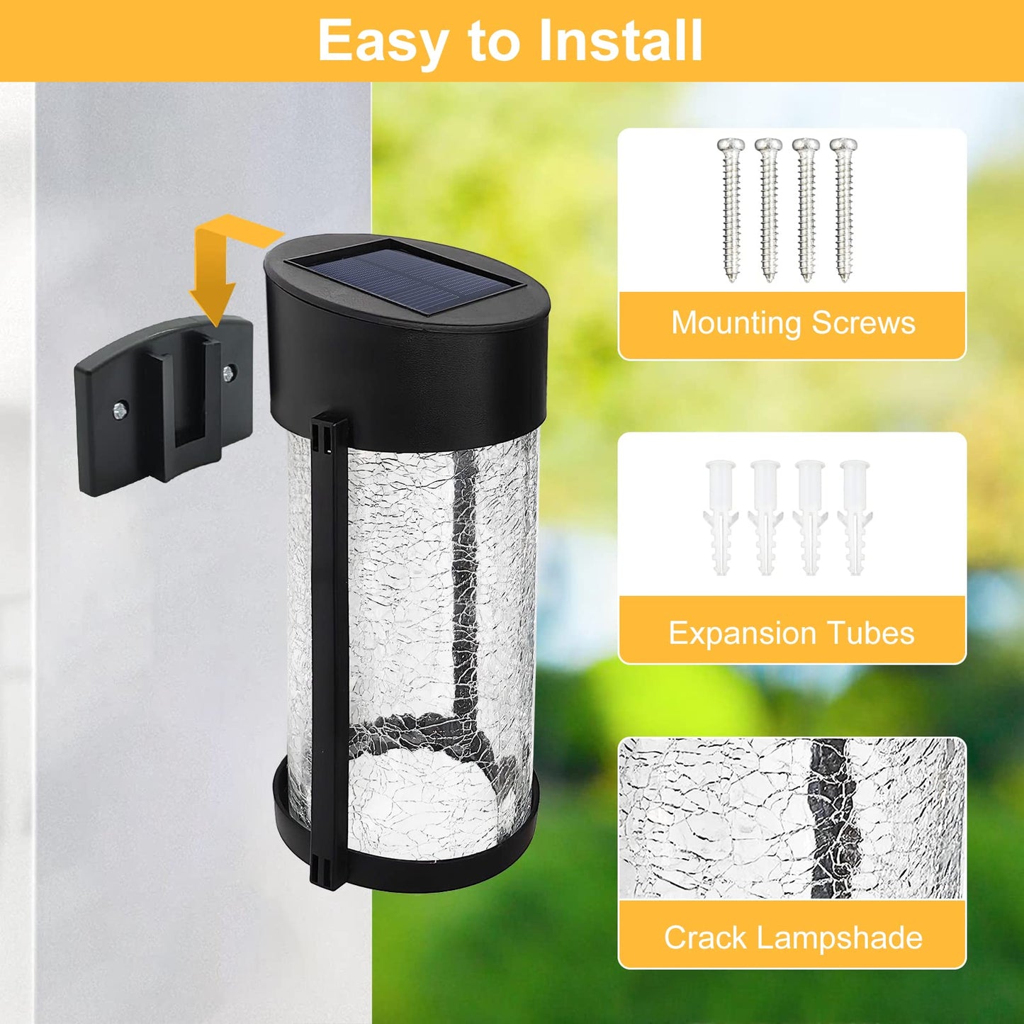 SUNNYPARK Solar Outdoor Wall Lights Fixture Set of 2 Porch Lights Crackled Glass Diffuser with Warm White LED