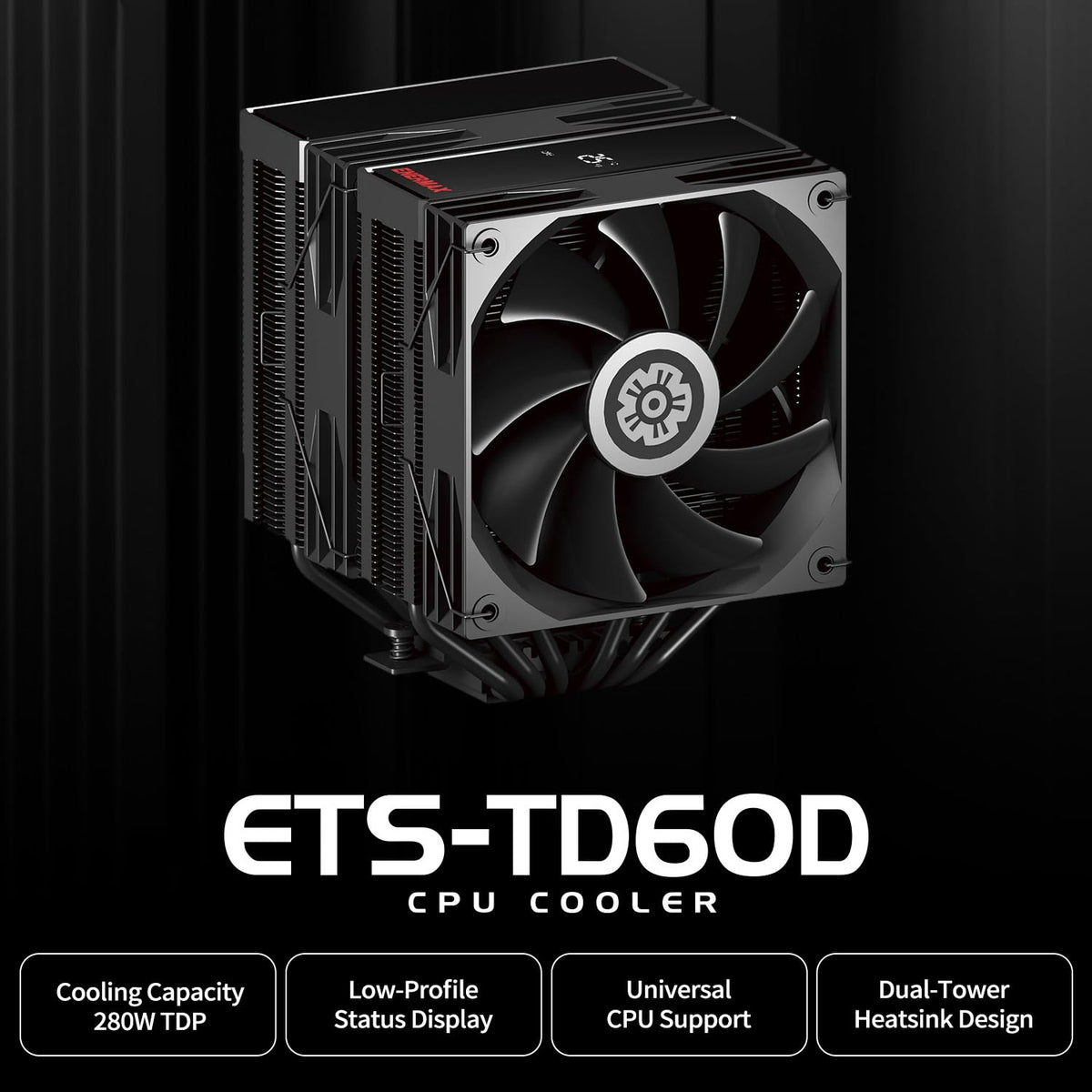 Enermax TD60 Digital CPU Air Cooler 159mm Height All-Black CPU Air Cooler Double Tower 6 Heat Pipes with Dual 120mm PWM Fan 280W TDP, for Intel