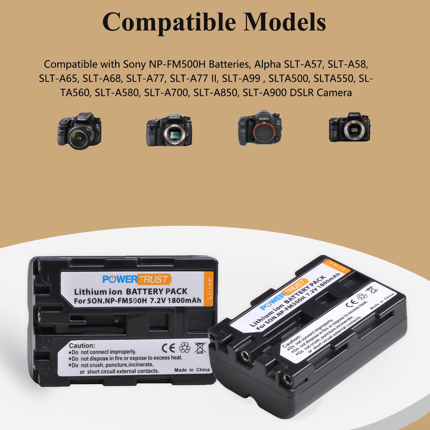 PowerTrust 2 Pack NP-FM500H Camera Battery and LCD USB Charger for Sony A57, A58, A65, A77, A99, A200, A350, A450, A550, A560, A700, A580, A900