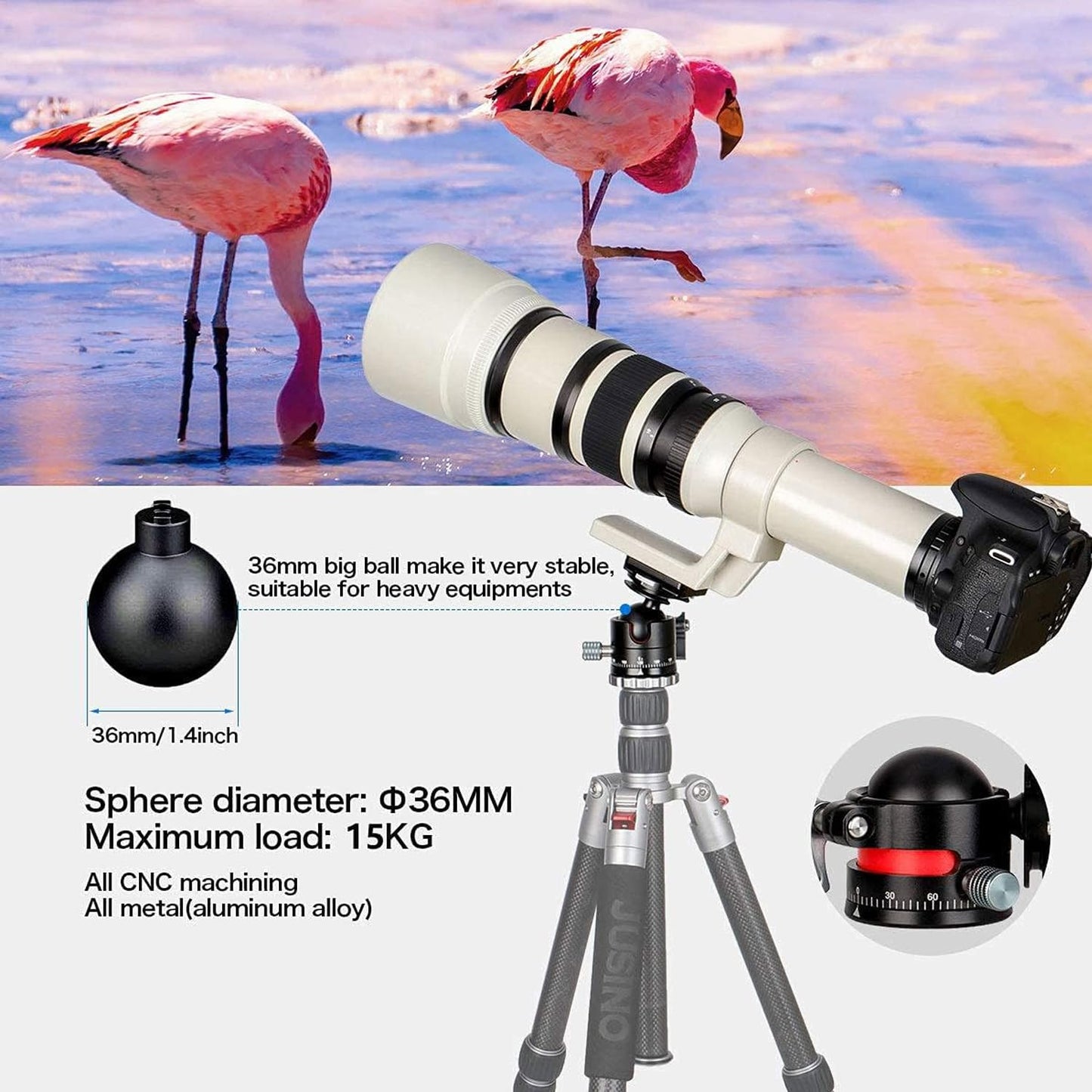 Koolehaoda Tripod Head Low Profile Ball Head, ?36mm Metal Panorama Ball Head with 1/4" Screw Arca Swiss Quick Release Plate for DSLR Camera Tripod