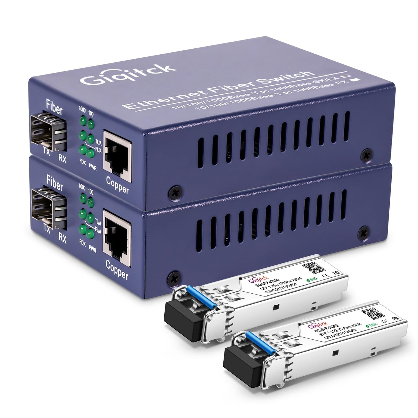 A Pair Gigabit Ethernet Media Converter with 2pcs 1000Base-LX SFP Module