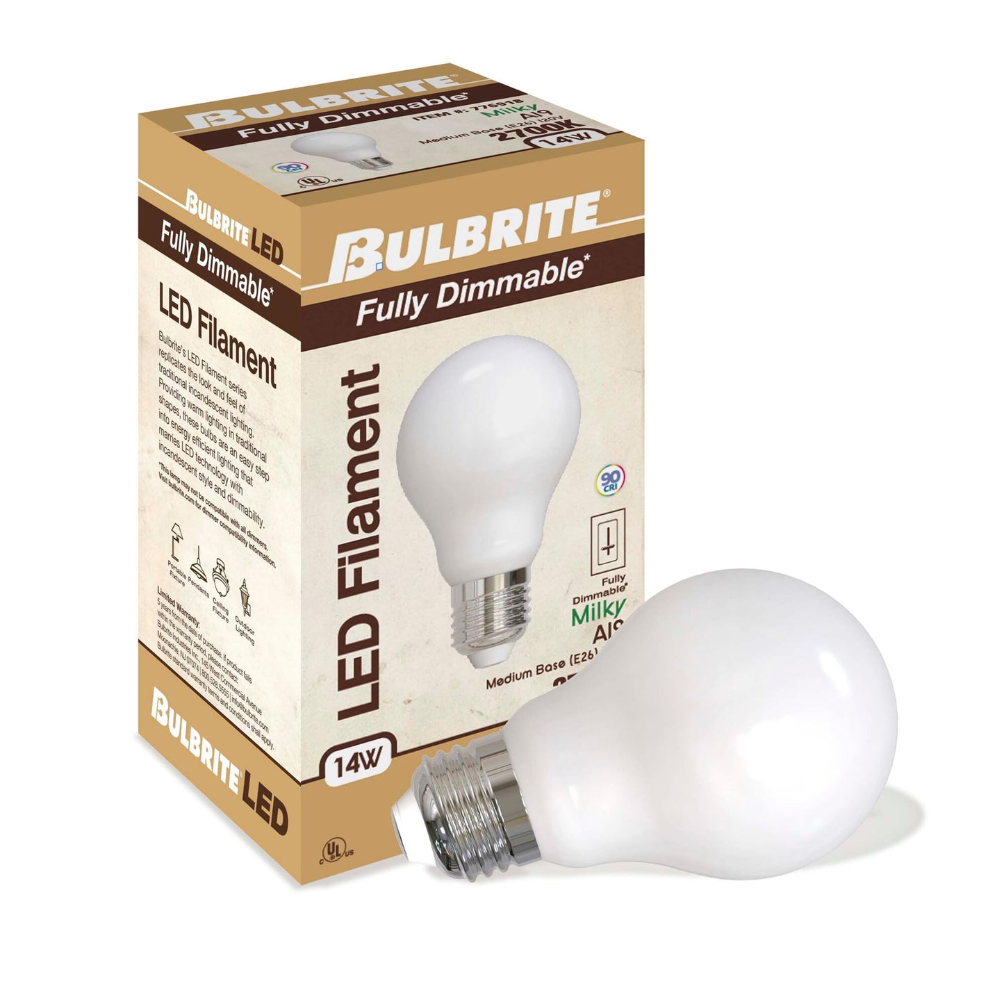 Bulbrite 776918 - LED14A19/27K/FIL/M/3 A19 A Line Pear LED Light Bulb