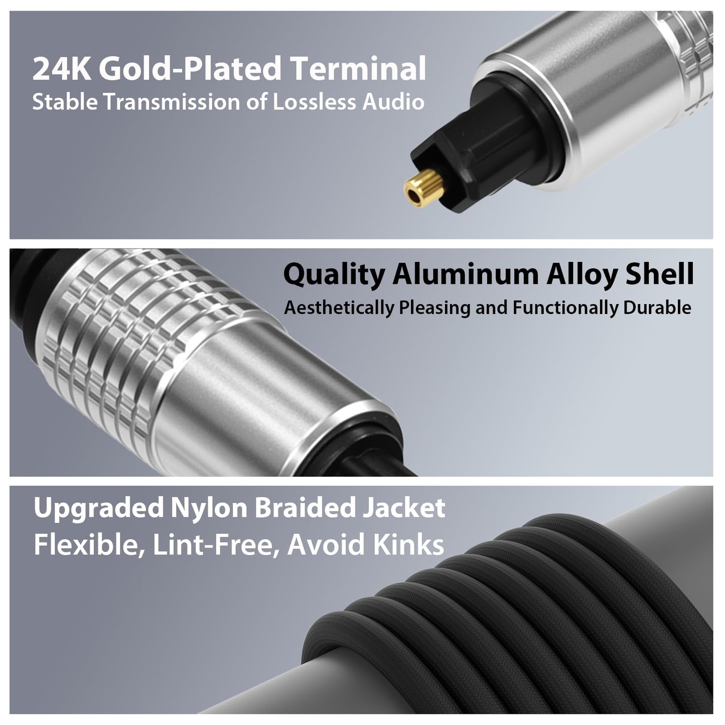Cyberguys! Optical Audio Cable, Digital Optical Cable with Toslink Connectors, Braided Digital Audio Cables for Soundbar, TV, Receiver, Speaker, Xbox