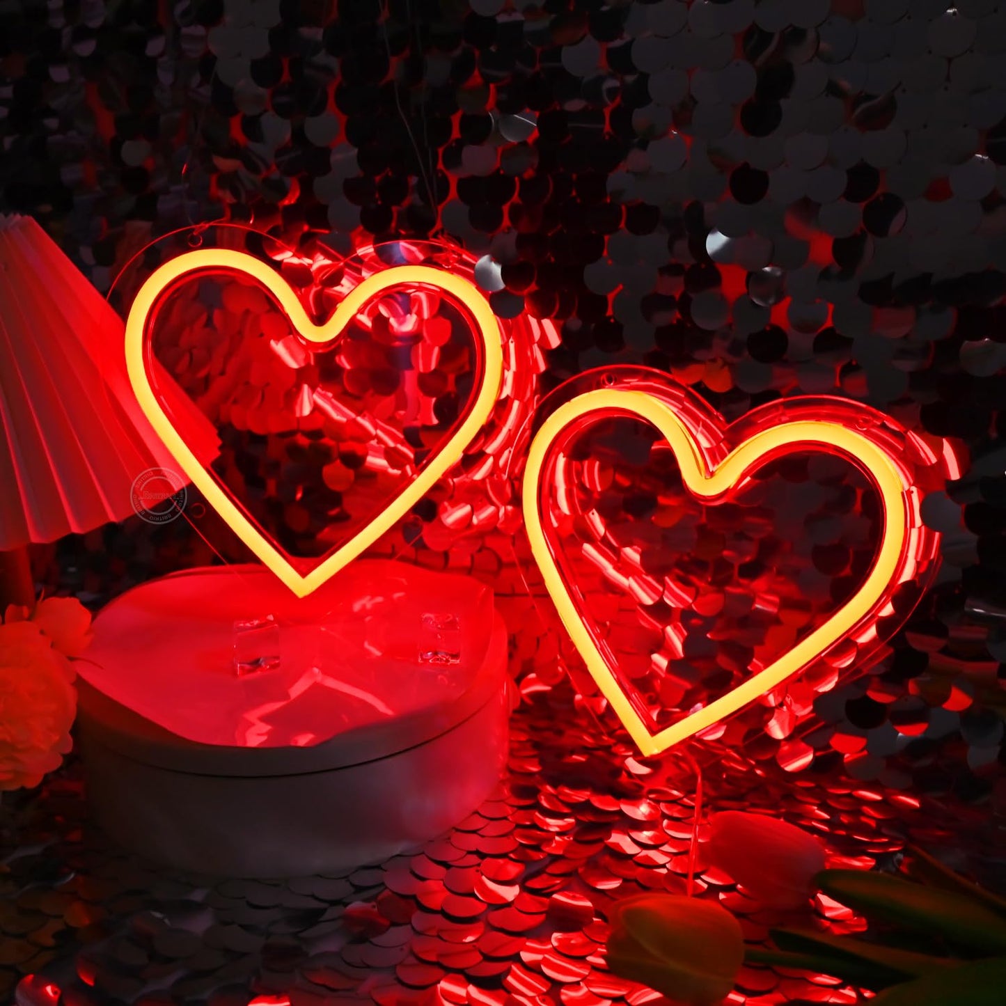 Britrio Red Heart Neon Sign for Girls Room Dorm Bedroom Wall Decor Art 2 Pcs LED Neon Heart Light Sign Wedding Anniversary Birthday Party Home Decor
