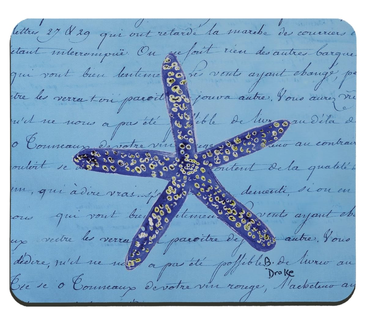 Betsy Drake MP991 Starfish on Blue Script Mousepad - 9.25 x 7.74 in.