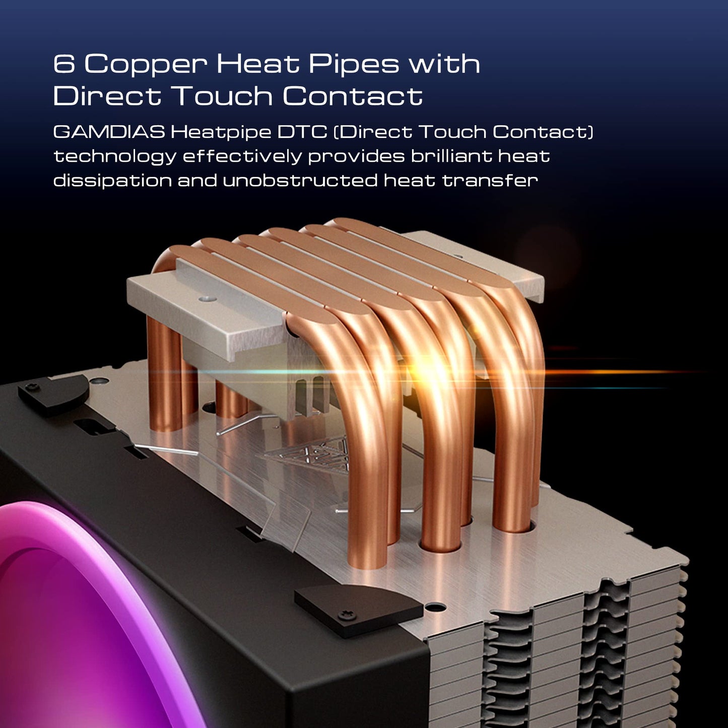 GAMDIAS BOREAS M1-610 Computer CPU Air Cooler, High Airflow 2600RPM PWM Fan, Performance 6 Copper Heatpipes w/ Direct Contact Technology, MB Sync