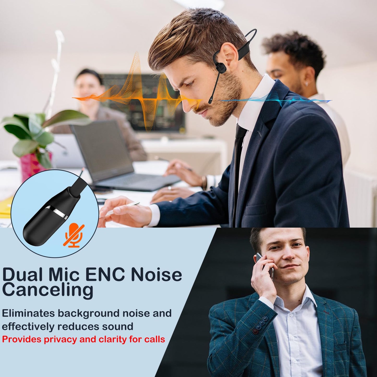 Hostena Bone Conduction Headphones with Mic-Callink, Trucker Bluetooth 5.4 Headset with Noise-Canceling Boom Microphone/Mute Function/Dual Connect…