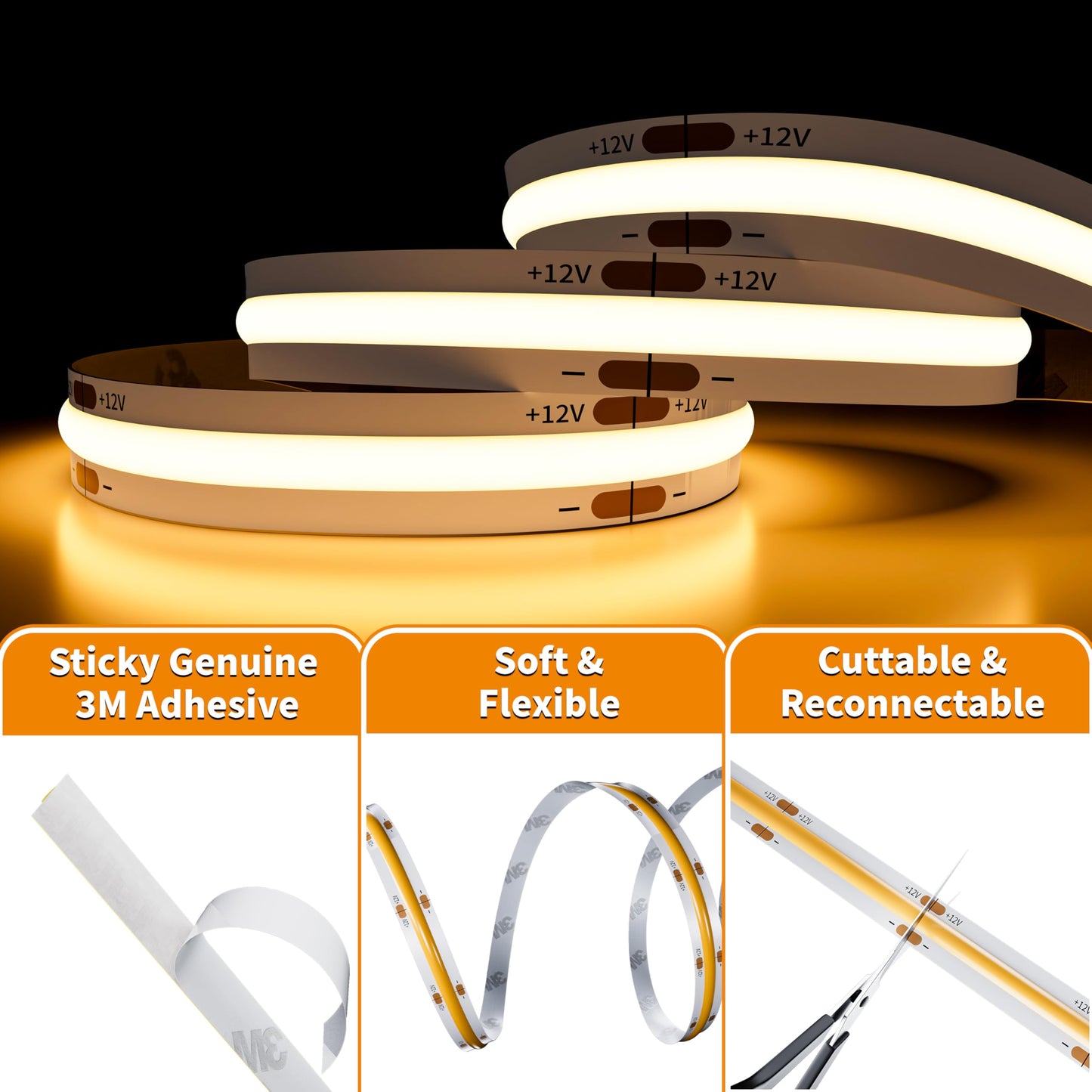 PAUTIX COB LED Strip Light 12V 18ft/5.5m Warm White 3000K 504LEDs/M Super Bright Flexible CRI93+ LED Rope Lights Bright for Kitchen Home DIY Lighting