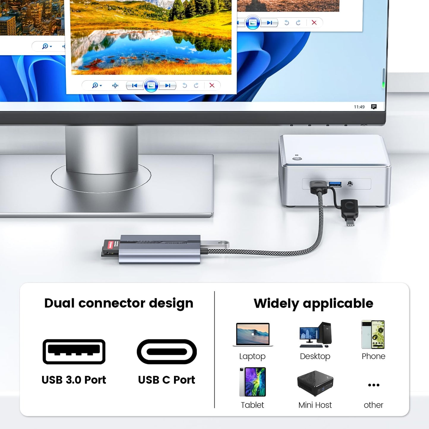 MOGOOD CF Express Type B & SD 4.0 Dual-Slot Card Reader, USB A/C to Type B CF Express Adapter, USB 3.2 Gen 2 10Gbps CFexpress B Memory Card Reader