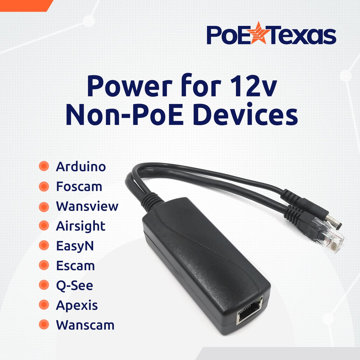 PoE Texas IEEE 802.3af 12v Splitter - Power Over Ethernet Single PoE Splitter 12v 12w Gigabit Data - Active Opto-Isolated Protection for 12 Volt DC