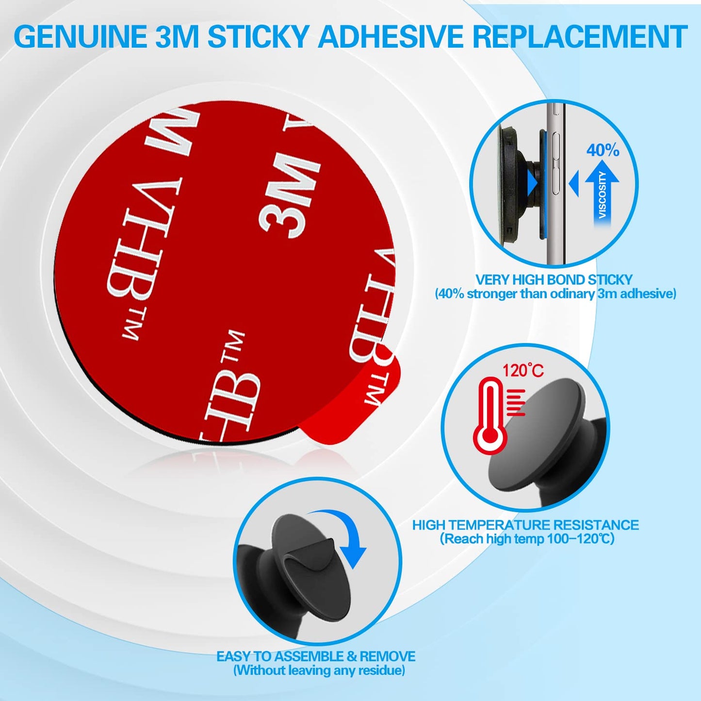 Sticky Adhesive Replacement Parts for Pops Socket Base, 6pcs 1.38 Circle Double Sided Tape for Collapsible Grip Stand's Back, 2pcs Sticker Pads