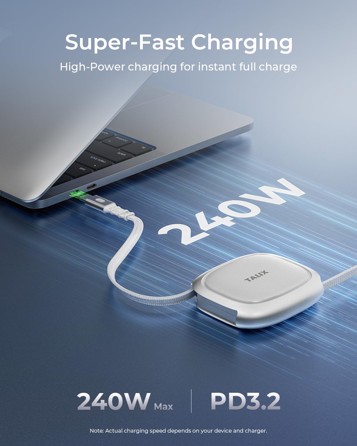 TALIX 240W Retractable USB C Cable 3.94Ft PD 3.2 Fast Charging USB C to USB C Cable, Travel Charger Cable, Mini Phone Charger Cord for iPhone 17 16 15